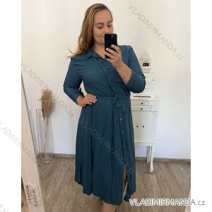 Šaty dlouhé s páskem dlouhý rukáv dámské nadrozměr (XL/2XL ONE SIZE) ITALSKÁ MÓDA IMWEC23MILANO