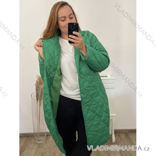 Bunda kabát prošívaný dlouhý rukáv dámská nadrozměr (2XL/3XL ONE SIZE) ITALSKÁ MÓDA IMWCT233519 zelená 2LX/3XL