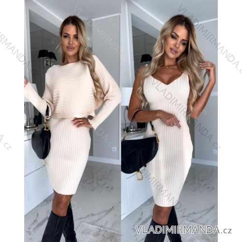 Šaty upletové se svetrem dlouhý rukáv dámské (S/M ONE SIZE) ITALSKÁ MÓDA IMWCJ23022