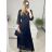 Women's Belted Long Sleeve Chiffon Long Dress (S/M ONE SIZE) ITALIAN FASHION IMM23M9668