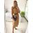 Šaty košilové s páskem dlouhý rukáv dámské (S/M ONE SIZE) ITALSKÁ MÓDA IMPBB22E9511/DUR khaki S/M