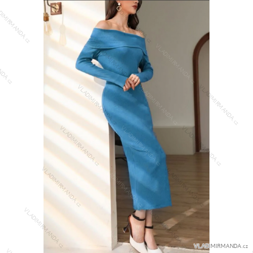 Šaty dlhé úpletové carmen dlhý rukáv dámske (S/M ONE SIZE) TALIANSKA MÓDA IMPGM238825
