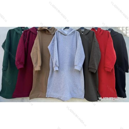 Šaty mikinové teplé oversize volnočasové s kapucí dlouhý rukáv dámské nadrozměr (2XL/3XL ONE SIZE) ITALSKÁ MÓDA IMD23789