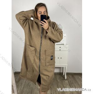 Kabát beránek dlouhý rukáv dámský nadrozměr (3XL/4XL ONE SIZE) ITALSKÁ MÓDA IMD22748/DUR