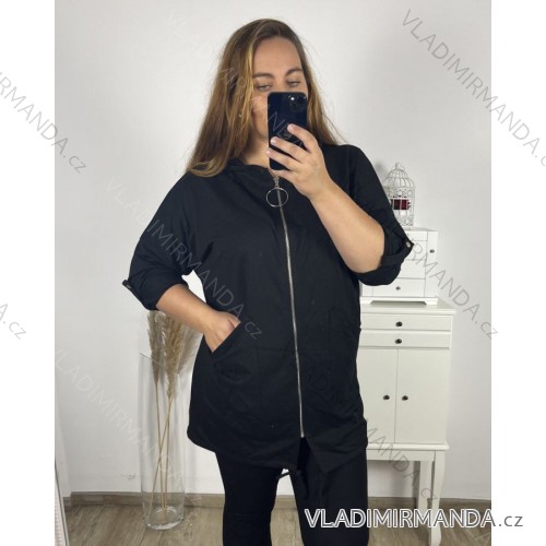 Mikina na zip s kapucí dlouhý rukáv dámská nadrozměr (3XL/4XL ONE SIZE) ITALSKá MóDA IM423048/DU 3XL/4XL Černá