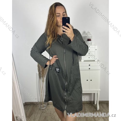Šaty mikinové/mikina prodloužená na zip s kapucí dlouhý rukáv dámské nadrozměr (2XL/3XL ONE SIZE) ITALSKÁ MÓDA IMD23587