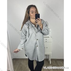 Podzimní kabát s kapucí knoflíky dlouhý rukáv dámský nadrozměr (2XL/3XLONE SIZE) ITALSKÁ MODA IM423MEREDIT