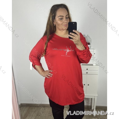 Tunika  dlouhý rukáv dámská nadrozměr (3XL/4XL/5XL ONE SIZE) ITALSKá MóDA IM423550/DR 4XL/5XL červená