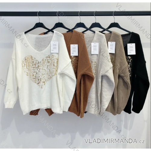 Svetr pletený dlouhý rukáv dámský (S/M ONE SIZE) ITALSKÁ MÓDA IMPMD236585