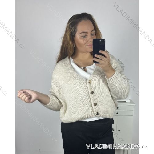 Sveter pletený oversize na gombíky dlhý rukáv dámsky nadorzměr  (3XL/4XL/5XL ONE SIZE) TALIANSKA MÓDA IMWC233944/DR 3XL / 4XL béžová
