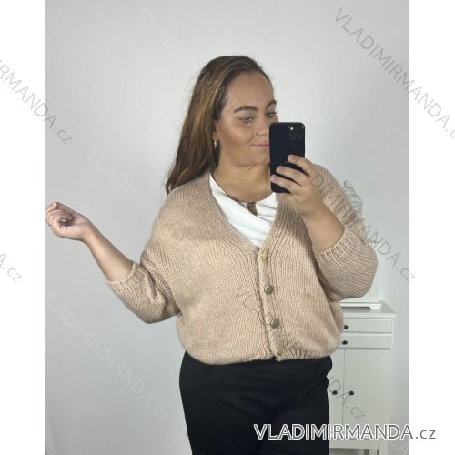 Svetr pletený oversize na knoflíčky dlouhý rukáv dámský nadrozměr (3XL/4XL/5XLONE SIZE) ITALSKÁ MÓDA IMWC233944/DR 3XL/4XL starorůžová