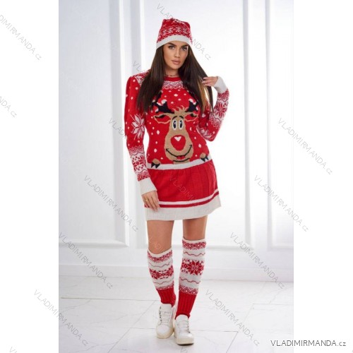 Weihnachtsset 1006 Pullover + Mütze + rote Kniestrümpfe