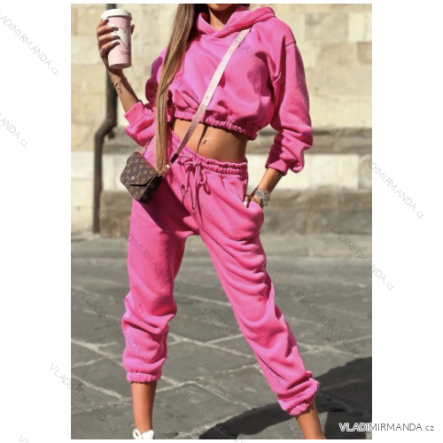 Souprava tepláky dlouhé a mikina s kapucí dlouhý rukáv dámská (S/M ONE SIZE) ITALSKÁ MÓDA IMPBB23H7355/7356