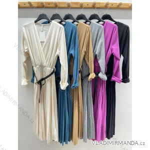 Women's Long Elegant Belt Long Sleeve Dress (S/M ONE SIZE) ITALIAN FASHION IMPDY23FEH2516