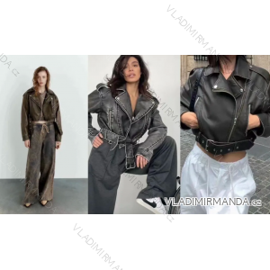 Bunda koženková dlouhý rukáv dámská (S/M-M/L) ITALSKÁ MÓDA IMPLP2301350275