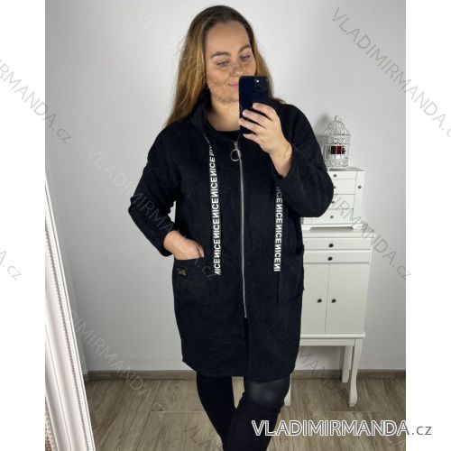 Kabátek s kapucí na zip dlouhý rukáv dámský nadrozměr (3XL/4XLONE SIZE) ITALSKÁ MODA IM423MENDDA