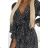 506-1 Chiffon dress with a neckline, ruffles and a belt - black and white pattern