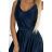 508-1 CINDY long satin dress with a neckline and bow - navy blue