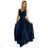 508-1 CINDY long satin dress with a neckline and bow - navy blue