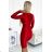 477-2 Satin dress with an envelope neckline and long sleeves - red