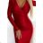 477-2 Satin dress with an envelope neckline and long sleeves - red