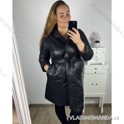 Bunda, Kabát dlouhý rukáv dámská nadrozměr (XL/2XL ONE SIZE) ITALSKÁ MÓDA IM423BELTA/DU XL/2XL Černá