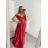 Šaty carmen dlouhé na ramínka elegantní saténové dámské (S/M ONE SIZE) ITALSKÁ MÓDA IMPBB22B22735/DR -   tmavě červená,   S/M