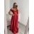 Šaty carmen dlouhé na ramínka elegantní saténové dámské (S/M ONE SIZE) ITALSKÁ MÓDA IMPBB22B22735/DR -   tmavě červená,   S/M