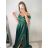 Šaty carmen dlouhé na ramínka elegantní saténové dámské (S/M ONE SIZE) ITALSKÁ MÓDA IMPBB22B22735/DR -   tmavě červená,   S/M