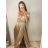 Šaty carmen dlouhé na ramínka elegantní saténové dámské (S/M ONE SIZE) ITALSKÁ MÓDA IMPBB22B22735/DR -   tmavě červená,   S/M
