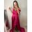 Šaty carmen dlouhé na ramínka elegantní saténové dámské (S/M ONE SIZE) ITALSKÁ MÓDA IMPBB22B22735/DR -   tmavě červená,   S/M