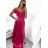 Šaty carmen dlouhé na ramínka elegantní saténové dámské (S/M ONE SIZE) ITALSKÁ MÓDA IMPBB22B22735/DR -   tmavě červená,   S/M
