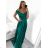 Šaty carmen dlouhé na ramínka elegantní saténové dámské (S/M ONE SIZE) ITALSKÁ MÓDA IMPBB22B22735/DR -   tmavě červená,   S/M