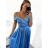 Šaty carmen dlouhé na ramínka elegantní saténové dámské (S/M ONE SIZE) ITALSKÁ MÓDA IMPBB22B22735/DR -   tmavě červená,   S/M