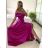 Šaty carmen dlouhé na ramínka elegantní saténové dámské (S/M ONE SIZE) ITALSKÁ MÓDA IMPBB22B22735/DR -   tmavě červená,   S/M