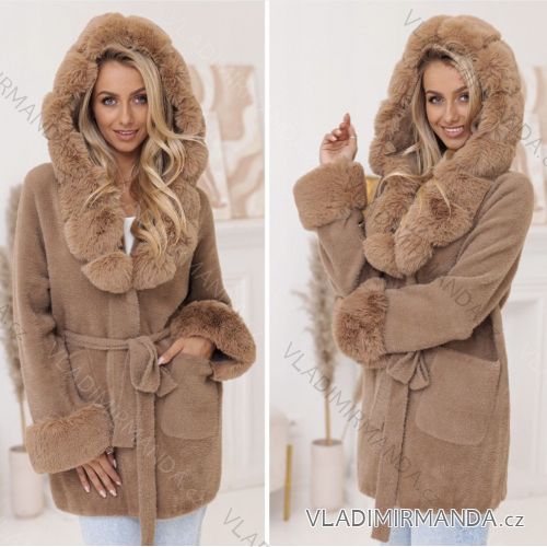 Kabát s kapucí dlouhý rukáv dámský (S/M ONE SIZE) ITALSKÁ MÓDA IMWA234053