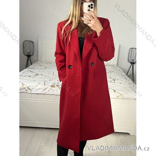 Kabát flaušový dlouhý dámský (S-XL) ITALSKÁ MÓDA IMD22901-2/DU červená M