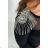 Viscose dress with a decoration on one shoulder, black
