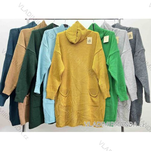 Šaty pletené s rolákem dlouhý rukáv dámské nadrozměr (2XL/3XL/4XL ONE SIZE) ITALSKÁ MÓDA IM423741