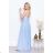 Women's Long Elegant Dress with Wide Straps (SL) FRENCH FASHION FMPEL23VELVET Light blue 36