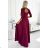 309-9 AMBER elegantní dlouhé maxi šaty s krajkovým výstřihem - vínové