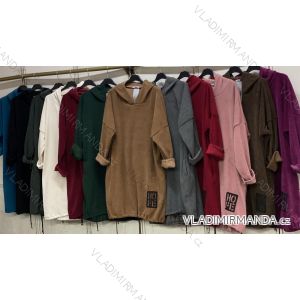 Šaty teplé s kapucí dlouhý rukáv dámské nadrozměr (2XL/3XL ONE SIZE) ITALSKá MóDA IMC23459