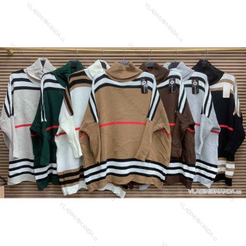 Sveter pletený oversize s rolákom dlhý rukáv dámsky proužek (S/M/L ONE SIZE) TALIANSKA MÓDA IMWA234086