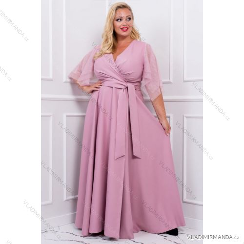Women's Plus Size (42-46) Long Elegant Party Sleeveless Dress POLISH FASHION PMLBC23265-10 pink 44