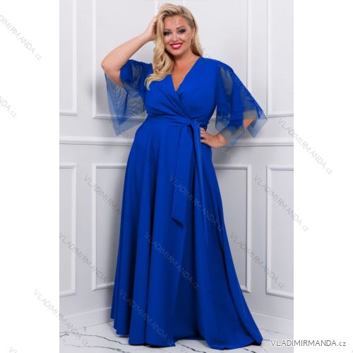 Women's Plus Size (42-46) Long Elegant Party Sleeveless Dress POLISH FASHION PMLBC23265-10 Royal blue 44