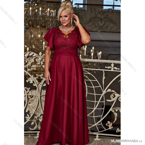 Women's Plus Size (42-46) Long Elegant Party Sleeveless Dress POLISH FASHION PMLBC23265-10 Wine 38