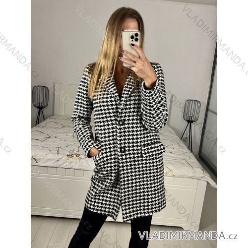 Women's Fluffy Long Sleeve Coat (SL) ITALIAN FASHION IMWL22020 M Black and white
