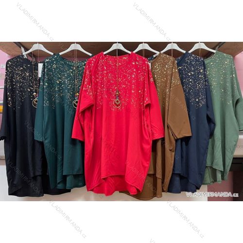 Šaty s přívěškem dlouhý rukáv dámské nadrozměr (3XL/4XL ONE SIZE) ITALSKÁ MÓDA IMWQ231165