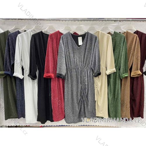 Šaty společenské třpytivé dlouhý rukáv dámské nadrozměr (3XL/4XL ONE SIZE) ITALSKÁ MÓDA IMWQ231169