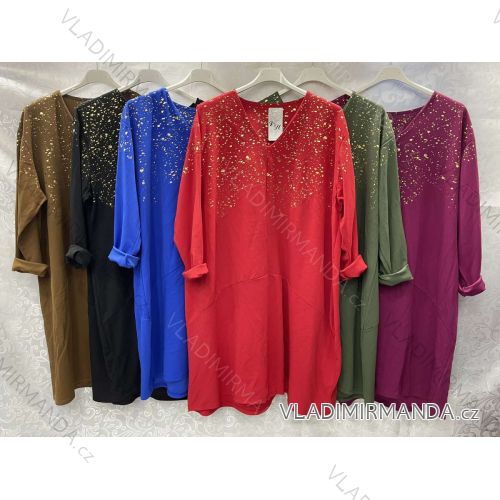 Šaty elegantní dlouhý rukáv dámské nadrozměr (3XL/4XL ONE SIZE) ITALSKÁ MÓDA IMWQ23189